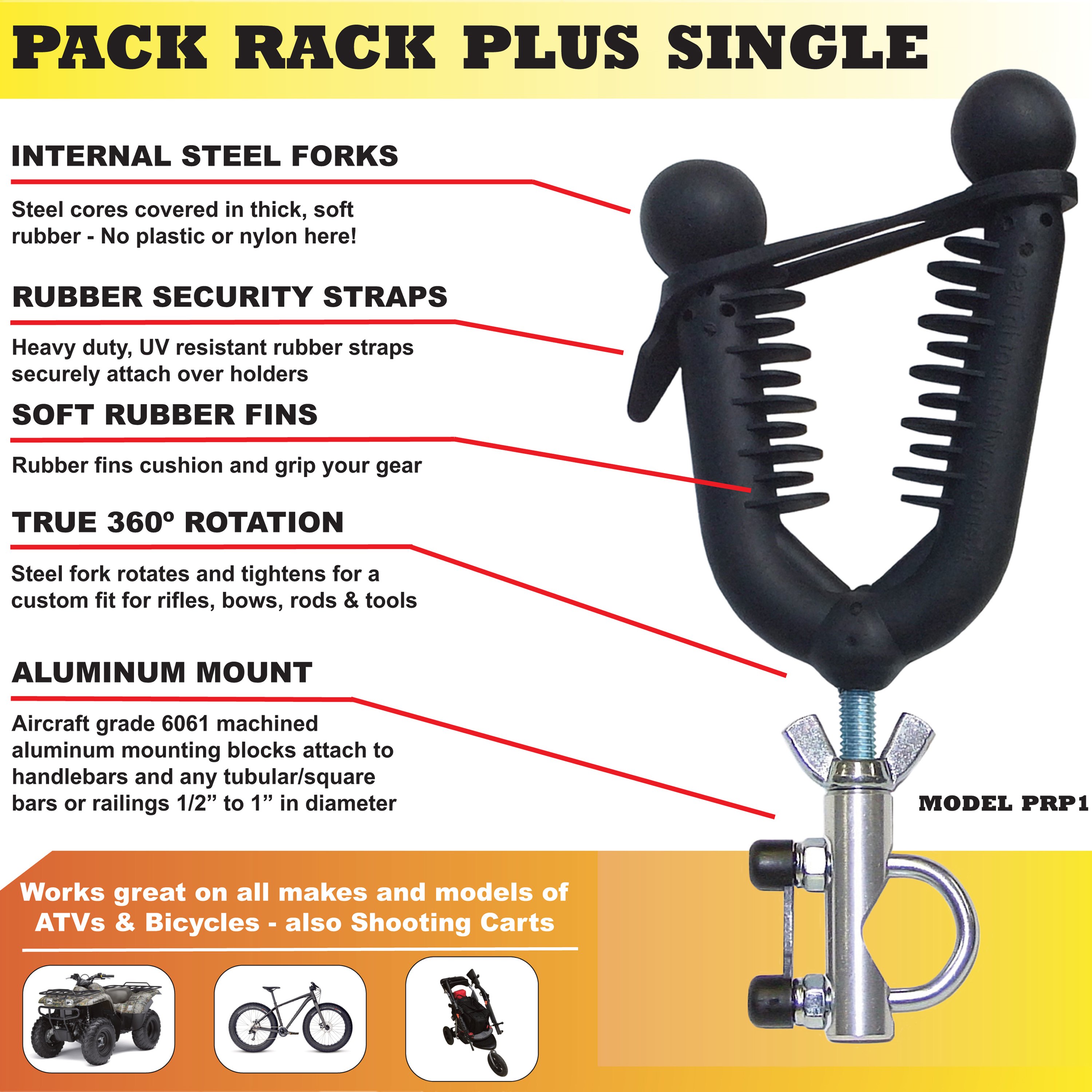 All Rite PRP1 Pack Rack Plus ATV Rack Twist & Lock Rubber Forks 