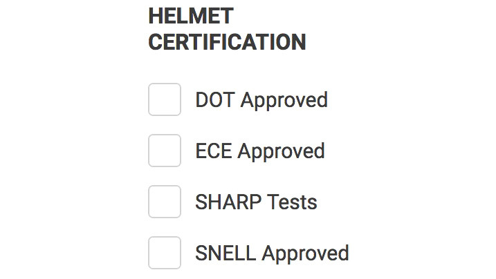 Helmet Certification Refine Search Menu